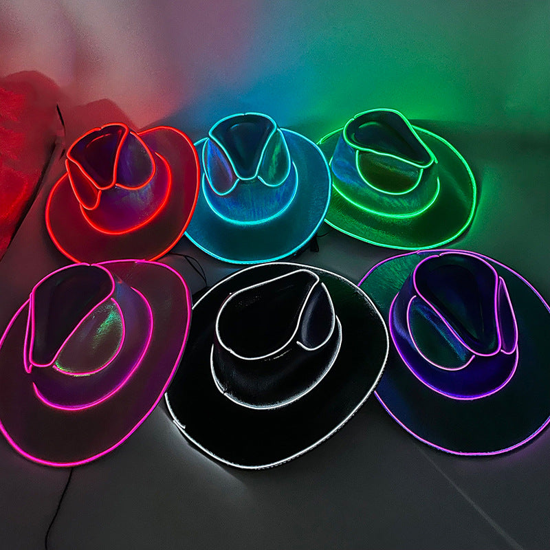 Sombrero intermitente de vaquero colorido fluorescente inalámbrico LED para fiesta de Carnaval de Halloween