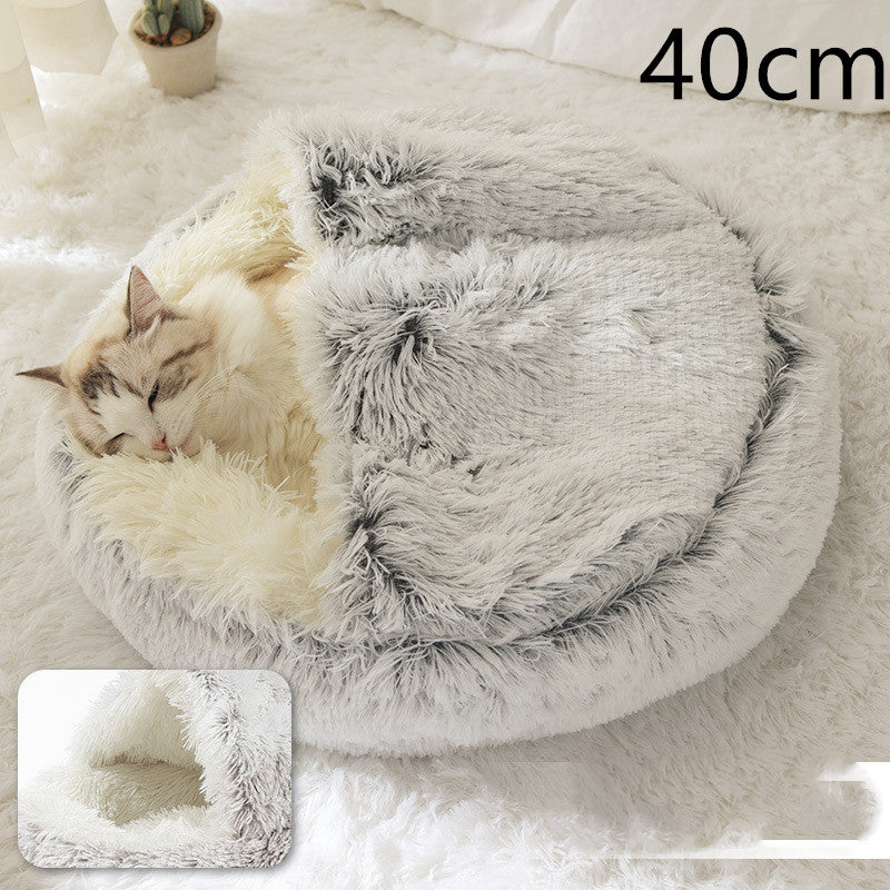 Cama para mascotas, cama redonda de felpa cálida, cama suave y larga de felpa 2 en 1 cama