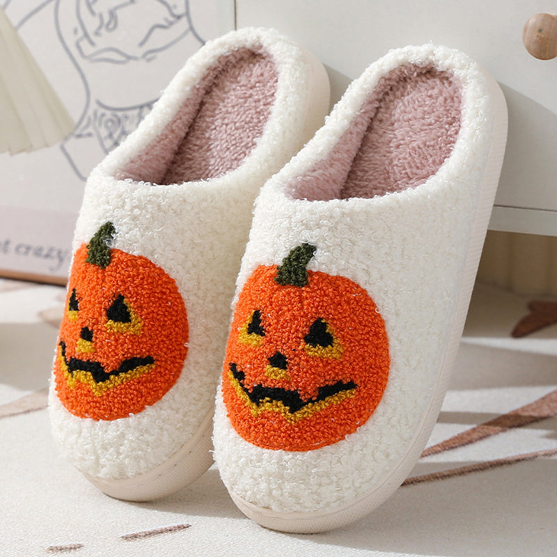 Zapatillas de dibujos animados de calabaza de Halloween, zapatillas cálidas de invierno para hombres y mujeres, zapatos de interior para parejas