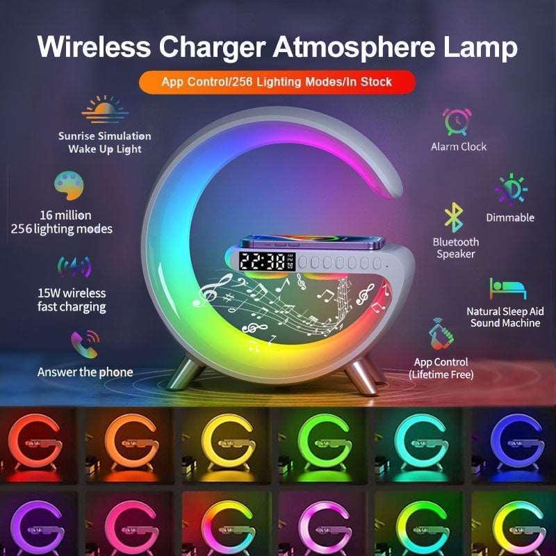 2023 New Intelligent LED Lamp Bluetooth Speake Wireless Charger Atmosphere Lamp App Control For Bedroom Home Decor Shopytta