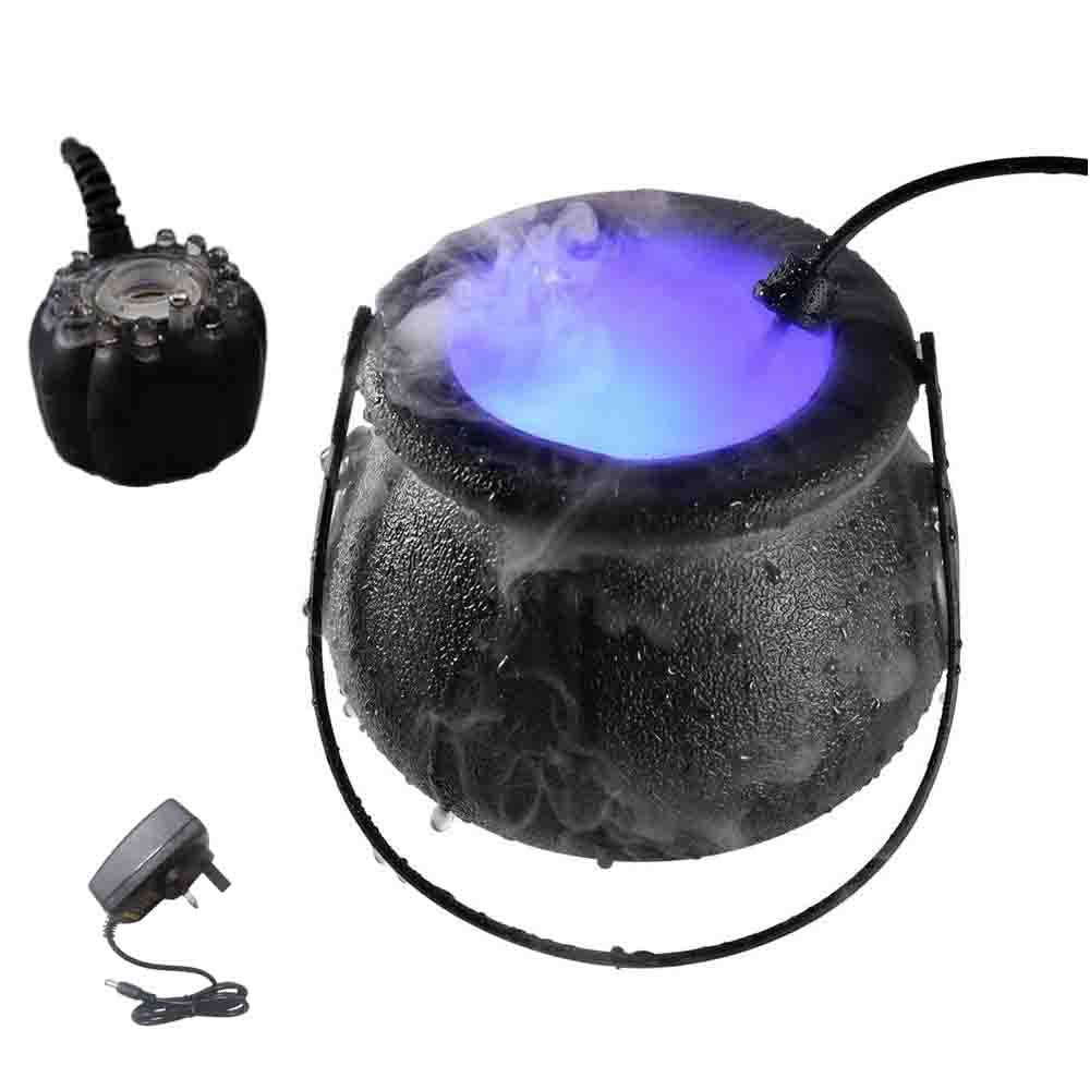 Luces que cambian de color del cubo de la bruja del humo de la calabaza de Halloween