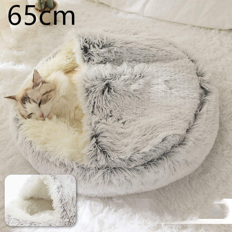 Cama para mascotas, cama redonda de felpa cálida, cama suave y larga de felpa 2 en 1 cama