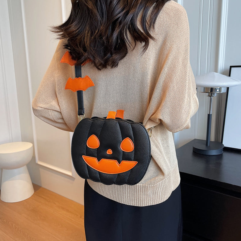 Bolsos de Halloween 2023, bolso de hombro tipo bandolera con dibujos de calabaza divertida y murciélago, bolso femenino creativo personalizado