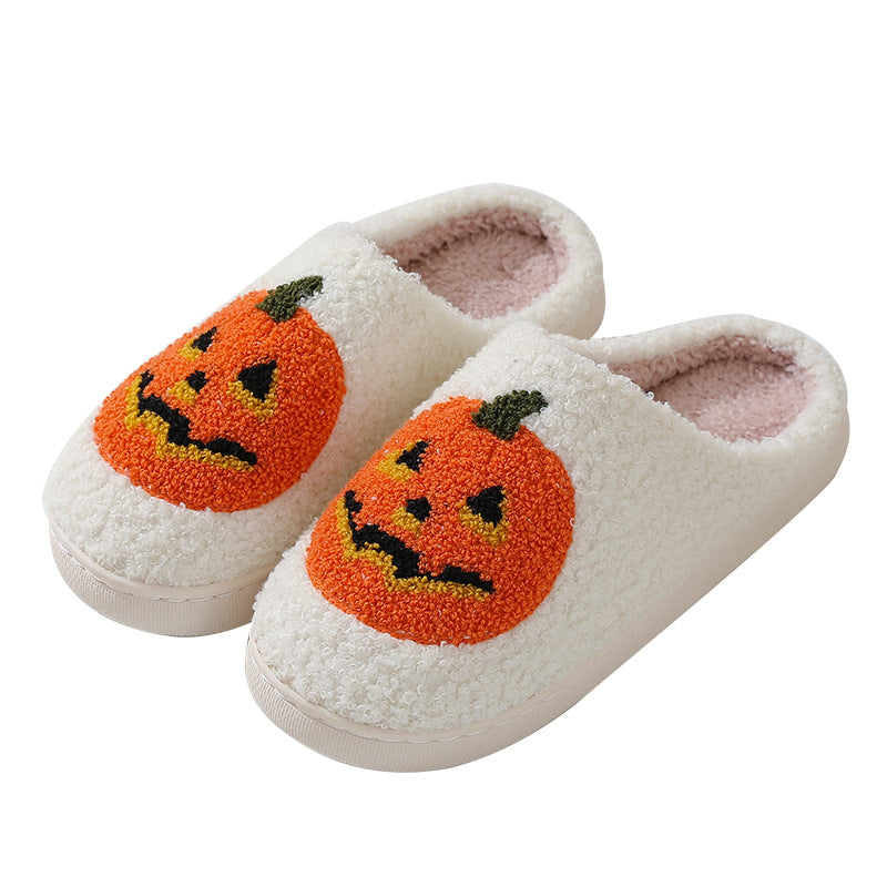 Zapatillas de dibujos animados de calabaza de Halloween, zapatillas cálidas de invierno para hombres y mujeres, zapatos de interior para parejas