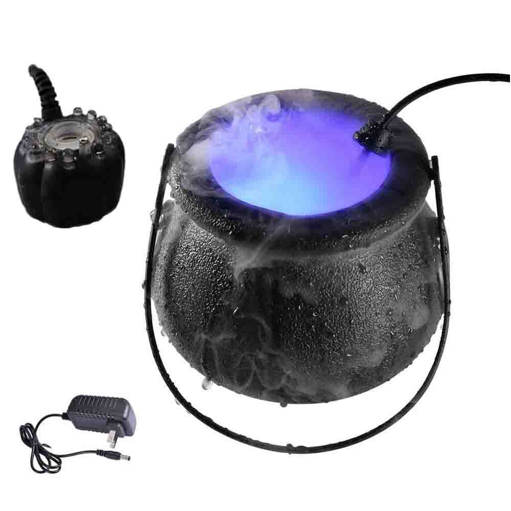 Luces que cambian de color del cubo de la bruja del humo de la calabaza de Halloween