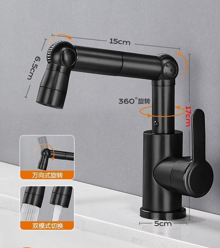 Bathroom Faucets Double Outlet Mode Tap Multifunctional 360 Rotation Sink Faucet Mechanical Arm Free Adjustment Water Mixer Shopytta