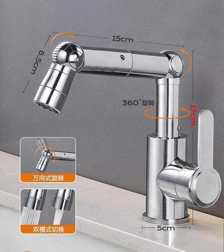 Bathroom Faucets Double Outlet Mode Tap Multifunctional 360 Rotation Sink Faucet Mechanical Arm Free Adjustment Water Mixer Shopytta