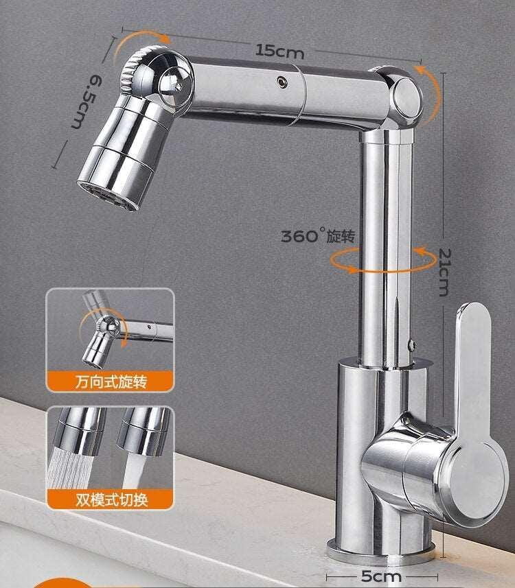 Bathroom Faucets Double Outlet Mode Tap Multifunctional 360 Rotation Sink Faucet Mechanical Arm Free Adjustment Water Mixer Shopytta