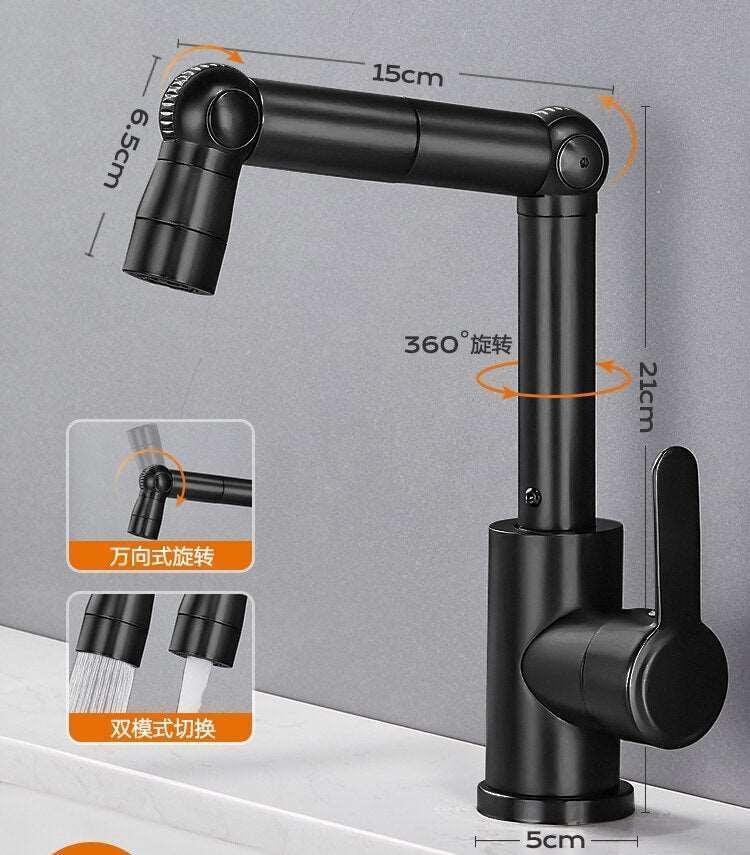 Bathroom Faucets Double Outlet Mode Tap Multifunctional 360 Rotation Sink Faucet Mechanical Arm Free Adjustment Water Mixer Shopytta