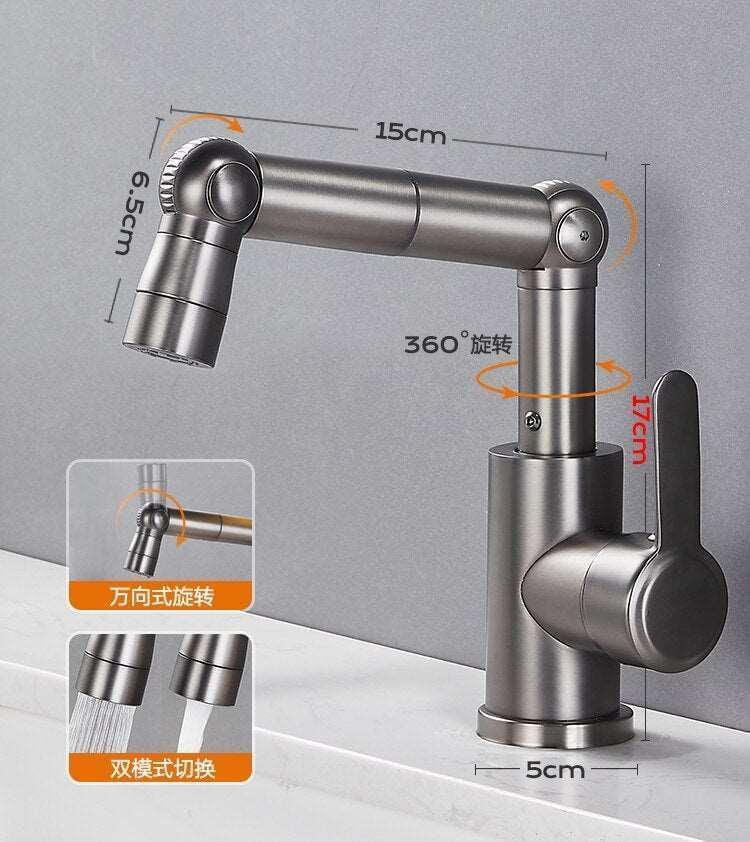 Bathroom Faucets Double Outlet Mode Tap Multifunctional 360 Rotation Sink Faucet Mechanical Arm Free Adjustment Water Mixer Shopytta