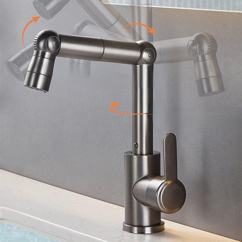 Bathroom Faucets Double Outlet Mode Tap Multifunctional 360 Rotation Sink Faucet Mechanical Arm Free Adjustment Water Mixer Shopytta