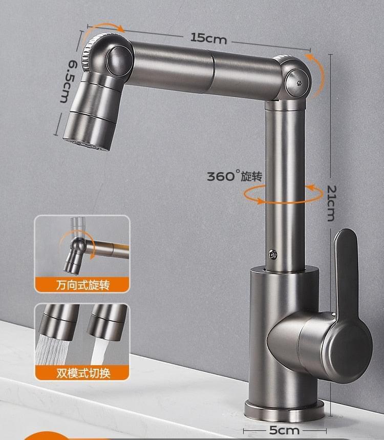 Bathroom Faucets Double Outlet Mode Tap Multifunctional 360 Rotation Sink Faucet Mechanical Arm Free Adjustment Water Mixer Shopytta