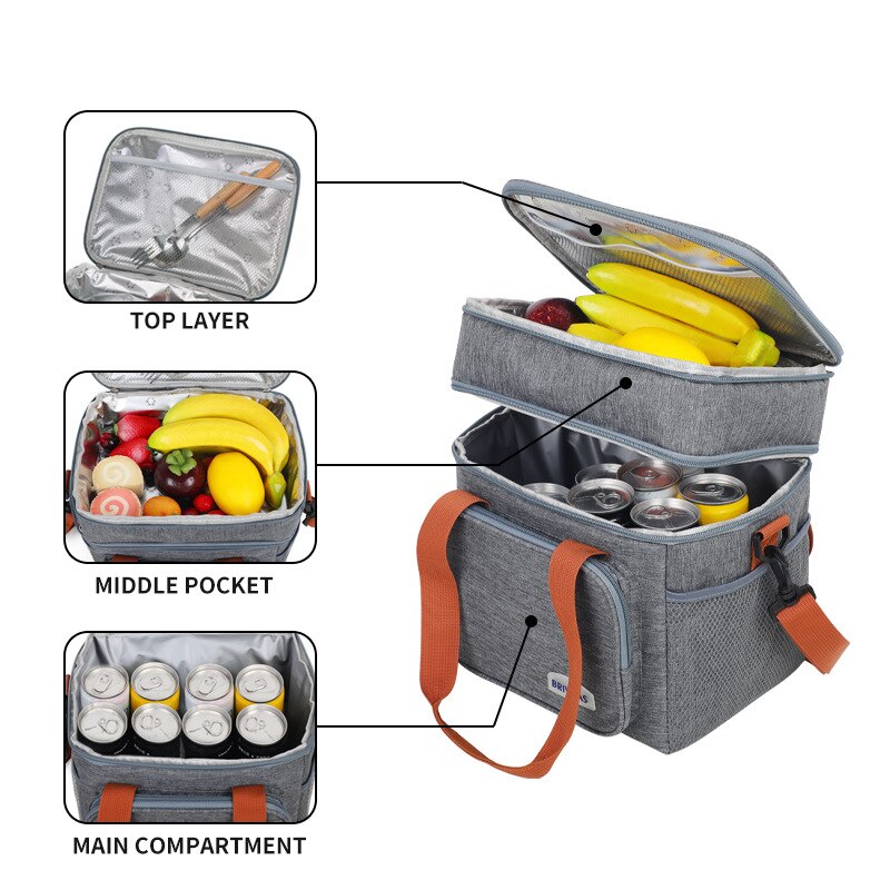 Double Layer Thermal Lunch Bag Large Capacity. Insulated Lunch Box for Women Men Kids Shopytta