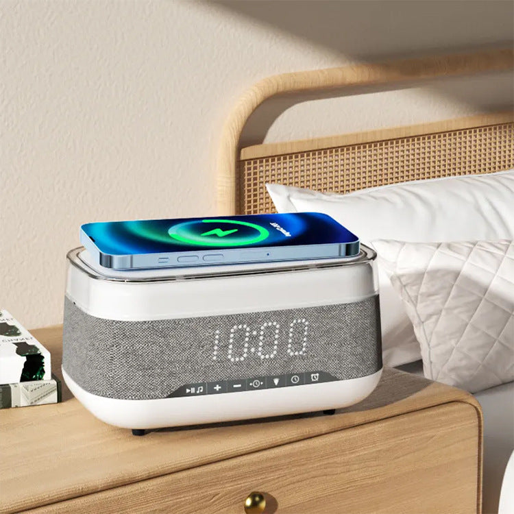 Intelligent Multifunctional Alarm Clock Bluetooth Speaker Wireless Charger Fast Charge Clock Atmosphere Night Light Home Decor Shopytta