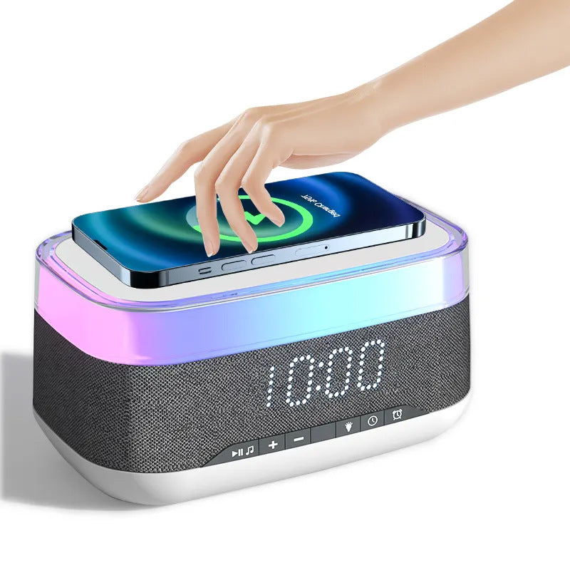 Intelligent Multifunctional Alarm Clock Bluetooth Speaker Wireless Charger Fast Charge Clock Atmosphere Night Light Home Decor Shopytta