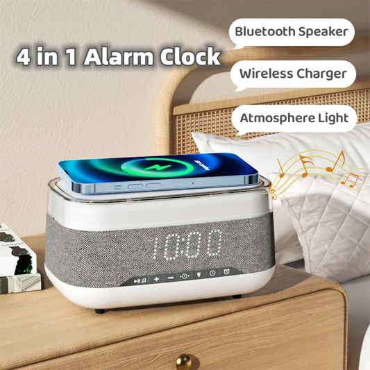 Intelligent Multifunctional Alarm Clock Bluetooth Speaker Wireless Charger Fast Charge Clock Atmosphere Night Light Home Decor Shopytta