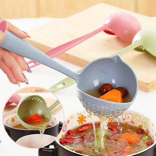 Long Handle 2 In 1 Soup Spoon Slotted Spoon Home Strainer Cooking Colander Kitchen Scoop Plastic Kitchen Accessories Shopytta