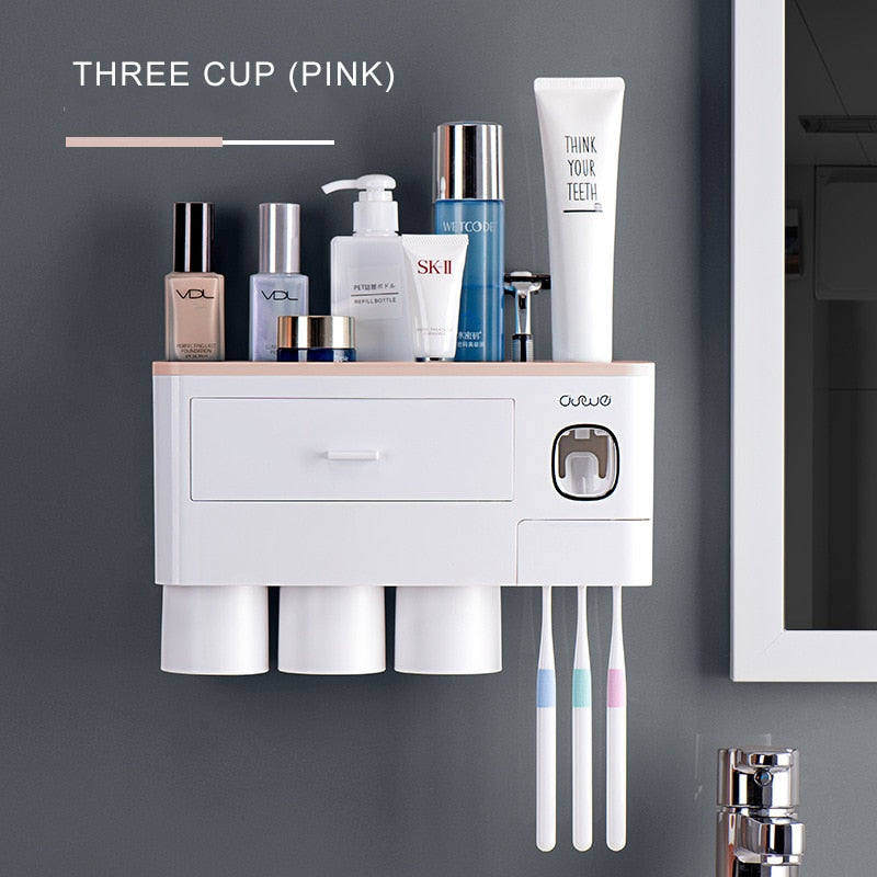 Magnetic Adsorption Inverted Toothbrush Holder Automatic Toothpaste Dispenser With Cup Toothpaste Shopytta