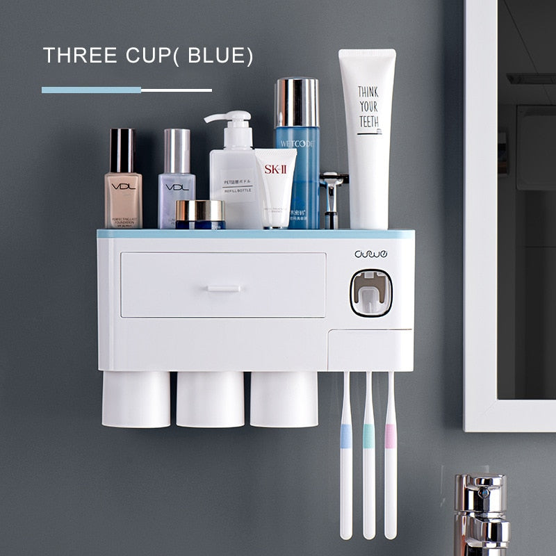 Magnetic Adsorption Inverted Toothbrush Holder Automatic Toothpaste Dispenser With Cup Toothpaste Shopytta