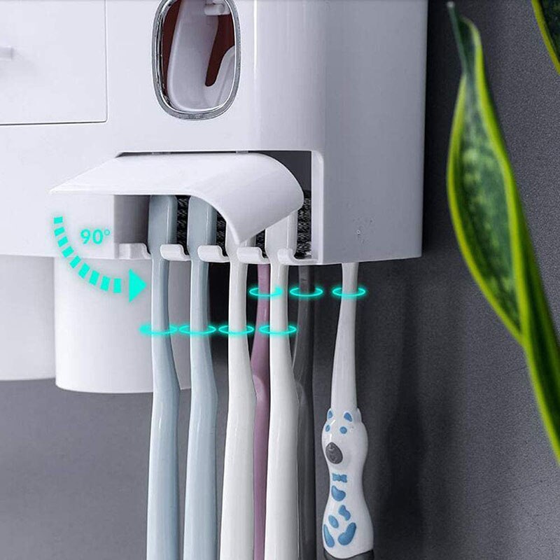 Magnetic Adsorption Inverted Toothbrush Holder Automatic Toothpaste Dispenser With Cup Toothpaste Shopytta