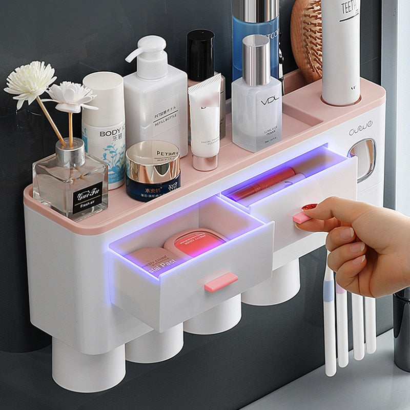 Magnetic Adsorption Inverted Toothbrush Holder Automatic Toothpaste Dispenser With Cup Toothpaste Shopytta