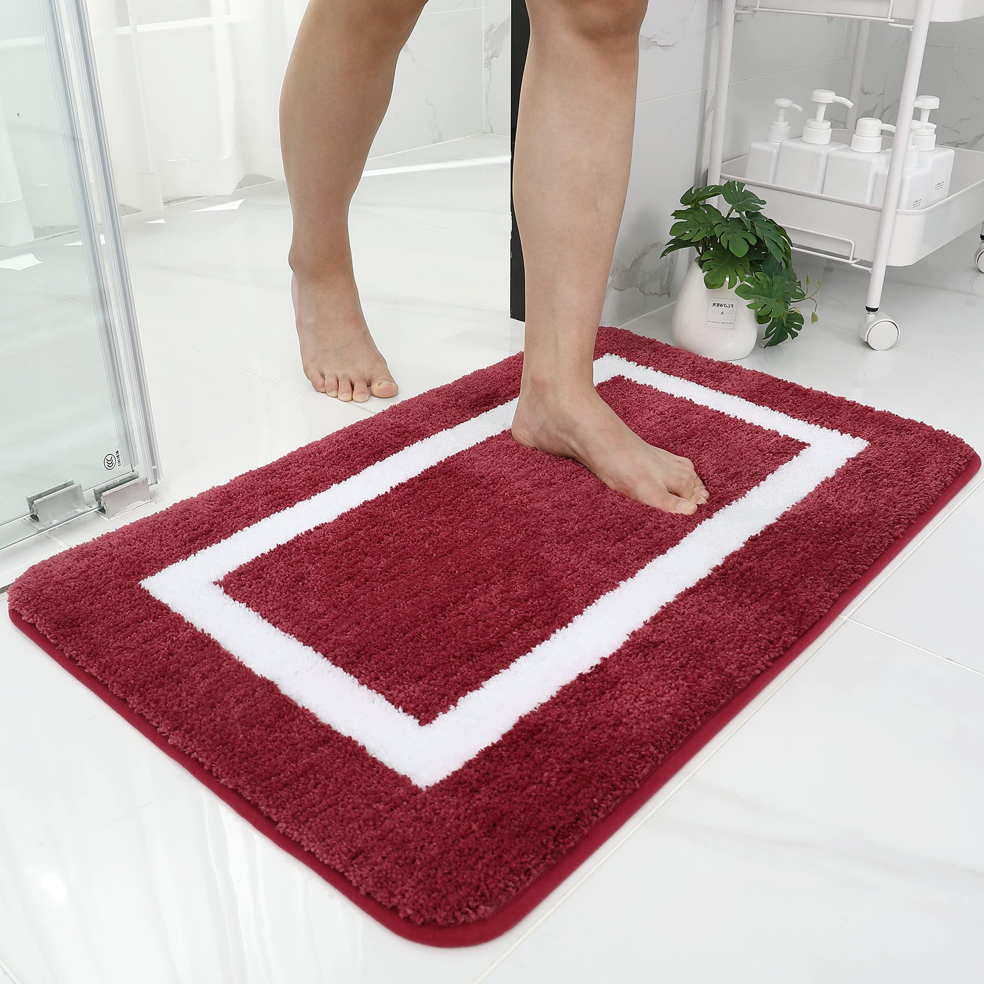 Olanly Absorbent Bath Mat Bathroom Shower Pad Non-Slip Bedroom Rug Floor Decor Soft Thick Living Room Plush Foot Carpet Doormat Shopytta