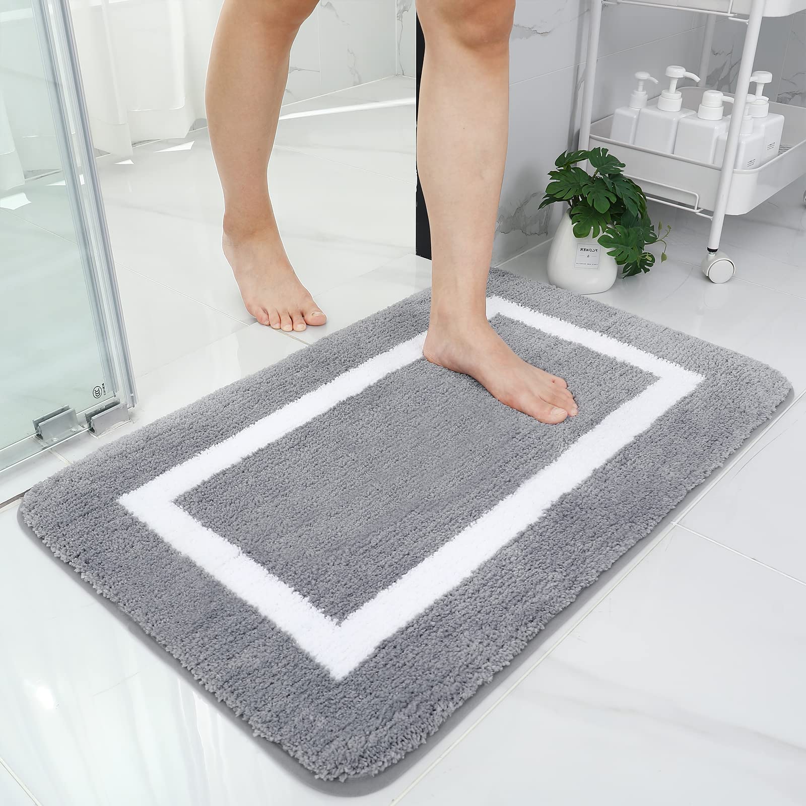 Olanly Absorbent Bath Mat Bathroom Shower Pad Non-Slip Bedroom Rug Floor Decor Soft Thick Living Room Plush Foot Carpet Doormat Shopytta