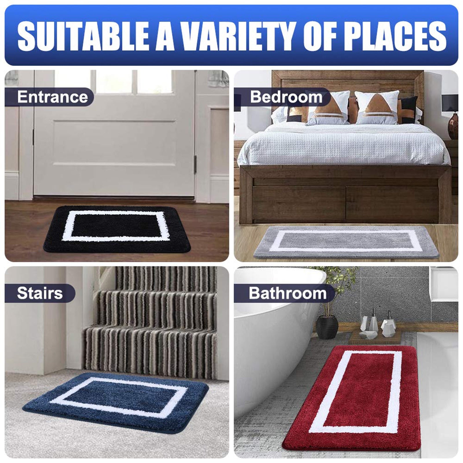 Olanly Absorbent Bath Mat Bathroom Shower Pad Non-Slip Bedroom Rug Floor Decor Soft Thick Living Room Plush Foot Carpet Doormat Shopytta