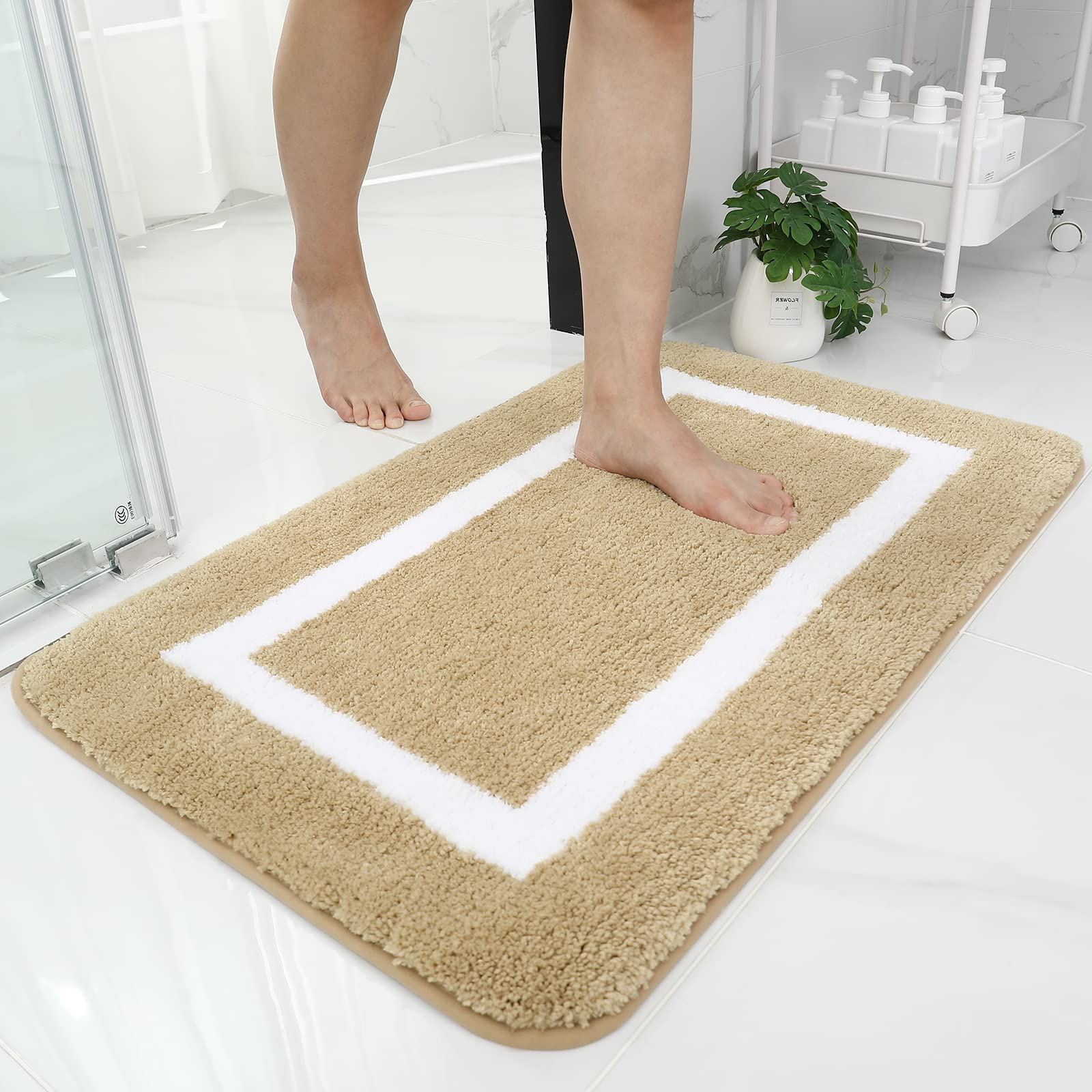 Olanly Absorbent Bath Mat Bathroom Shower Pad Non-Slip Bedroom Rug Floor Decor Soft Thick Living Room Plush Foot Carpet Doormat Shopytta