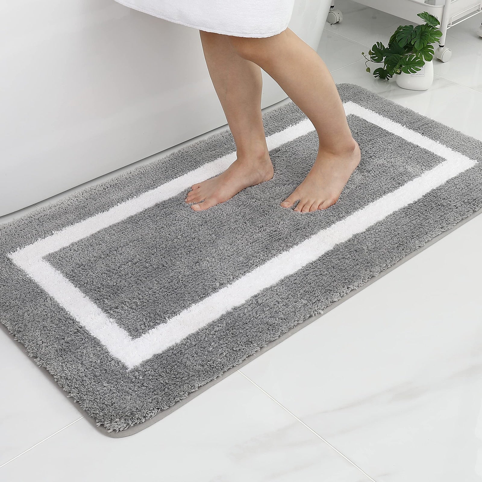 Olanly Absorbent Bath Mat Bathroom Shower Pad Non-Slip Bedroom Rug Floor Decor Soft Thick Living Room Plush Foot Carpet Doormat Shopytta