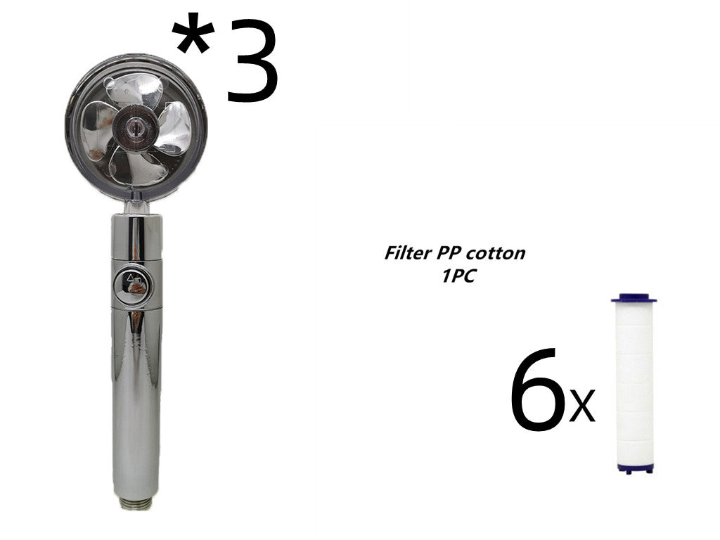 Propeller Driven Shower Head With Stop Button And Cotton Filter Turbocharged High Pressure Handheld Shower Nozzle Shopytta