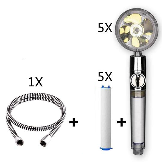 Propeller Driven Shower Head With Stop Button And Cotton Filter Turbocharged High Pressure Handheld Shower Nozzle Shopytta