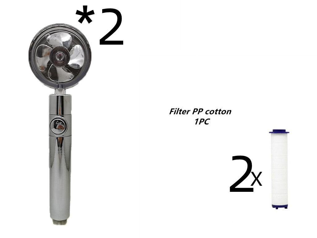 Propeller Driven Shower Head With Stop Button And Cotton Filter Turbocharged High Pressure Handheld Shower Nozzle Shopytta