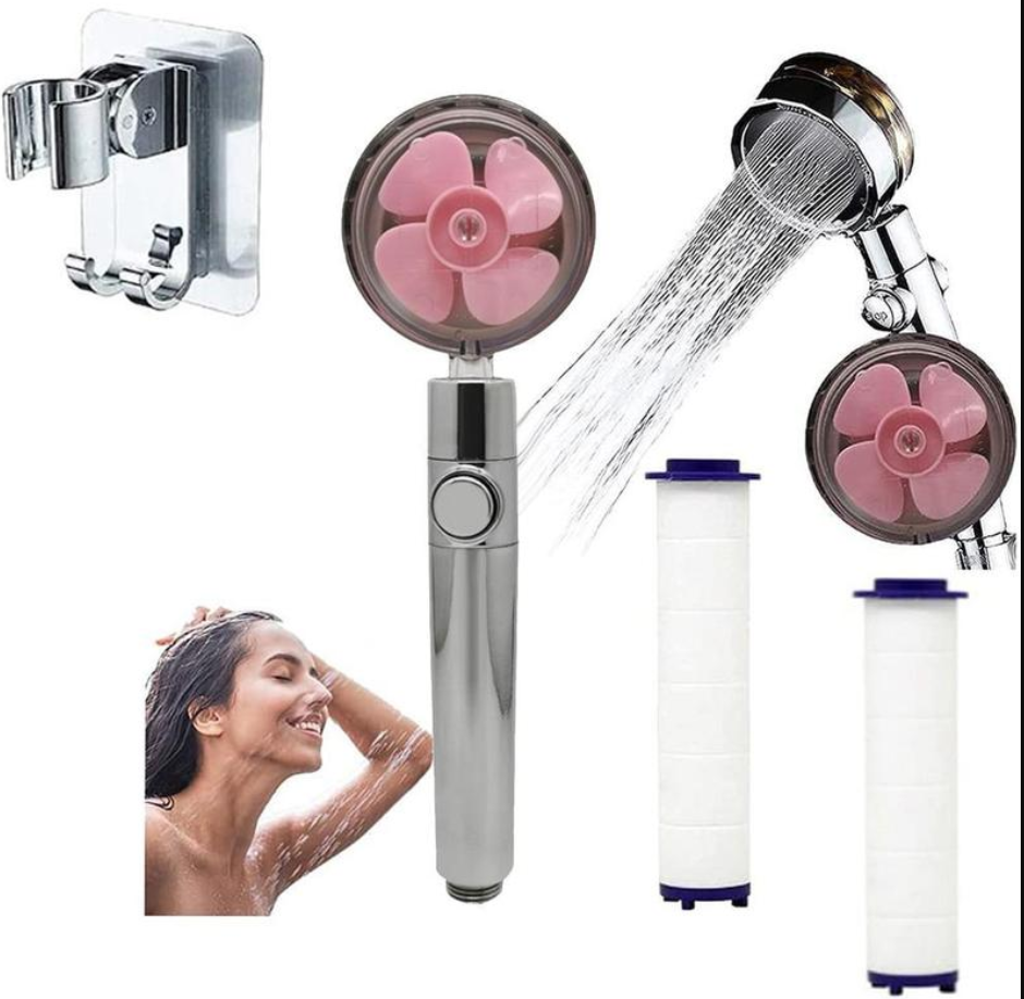 Propeller Driven Shower Head With Stop Button And Cotton Filter Turbocharged High Pressure Handheld Shower Nozzle Shopytta