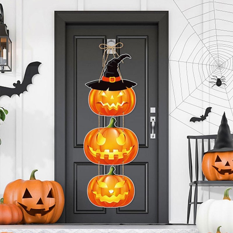 Halloween Party Decoration Halloween Pumpkin Ghost Bat Door Hanging Pendent Trick Or Treat Door Sign Pendant Happy Halloween Day