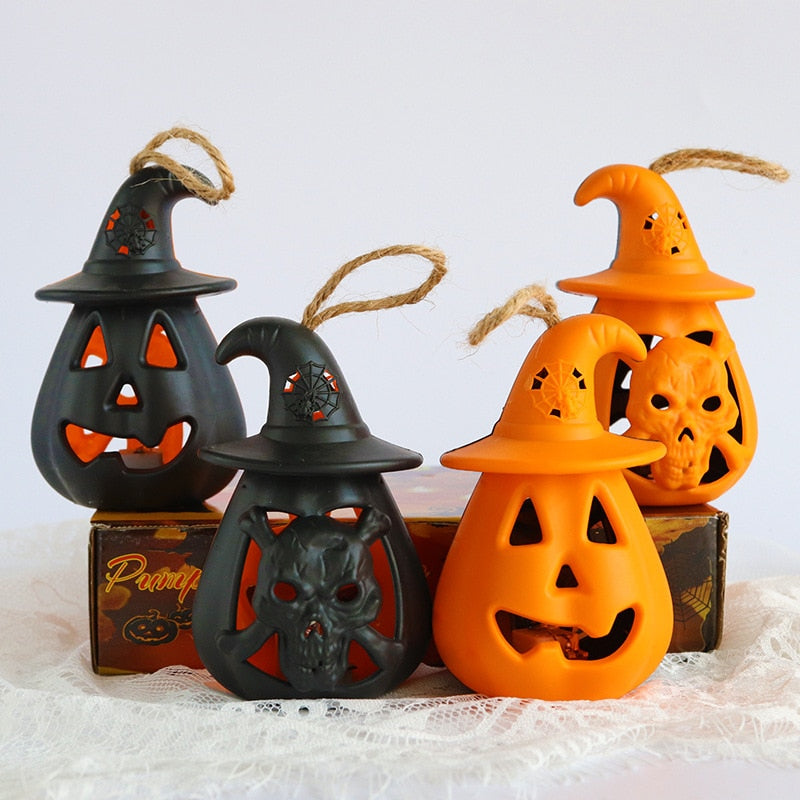 Lámpara LED de calabaza para Halloween, farol fantasma, colgante artesanal, luz de vela aterradora, decoración de Halloween para el hogar, accesorios de terror, juguete para niños