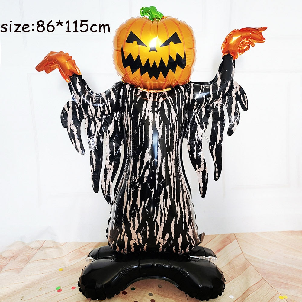 Giant Pumpkin Ghost Spider Bat Skull Eyeball Black Orange Halloween Balloons Spook House Kids Birthday Halloween Party Decorati