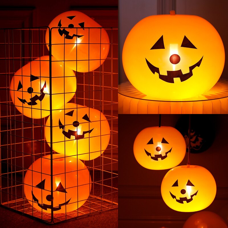 Funny LED Luminous Pumpkin Balloons Glow In The Dark Light Up Balloon Kids Favors Toys Halloween Party Decoration Props Supplies