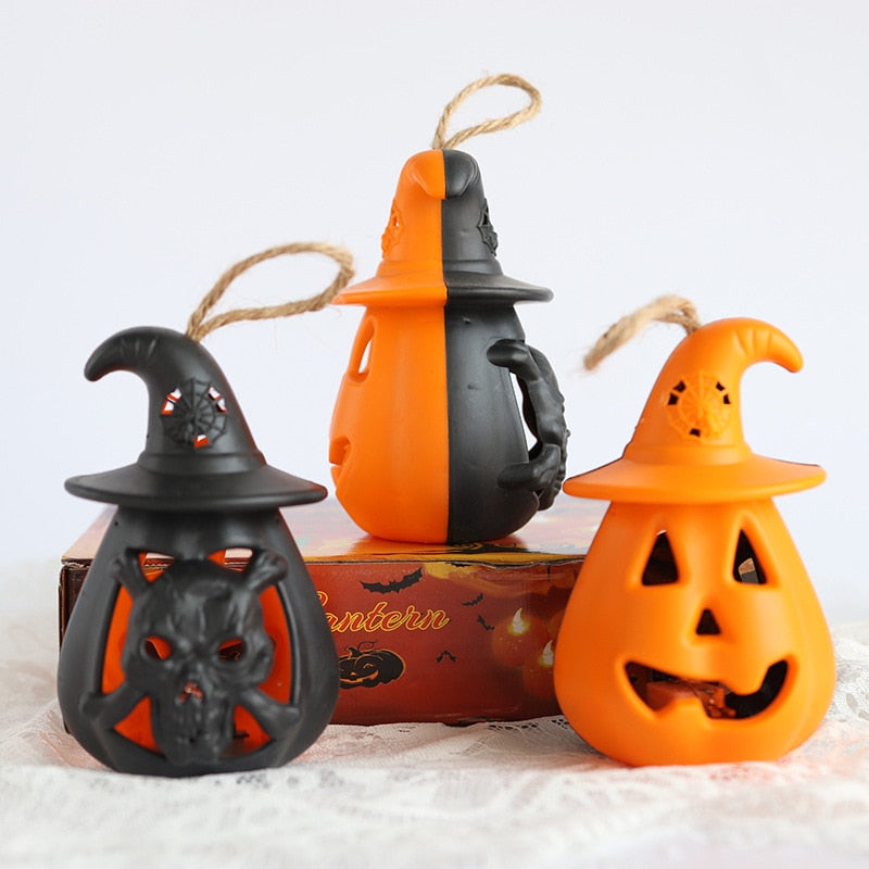 Lámpara LED de calabaza para Halloween, farol fantasma, colgante artesanal, luz de vela aterradora, decoración de Halloween para el hogar, accesorios de terror, juguete para niños