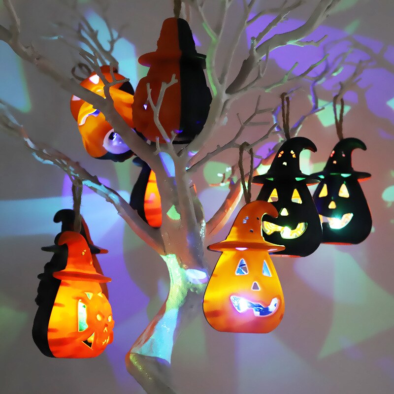 LED Halloween Pumpkin Ghost Lantern Lamp DIY Hanging Scary Candle Light Halloween Decoration for Home Horror Props Kids Toy