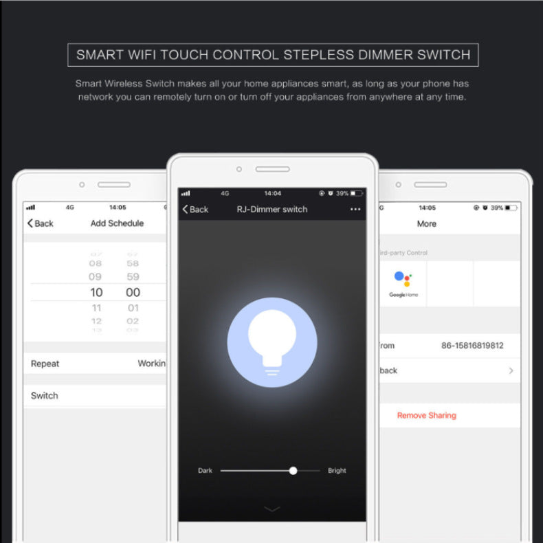 Smart Dimmer Switch 120 Type Wifi Touch /Switch Stepless Dimming Remote Control Shopytta