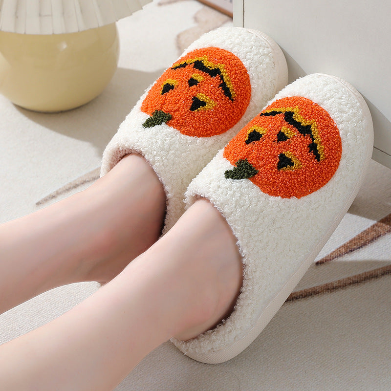 Zapatillas de dibujos animados de calabaza de Halloween, zapatillas cálidas de invierno para hombres y mujeres, zapatos de interior para parejas