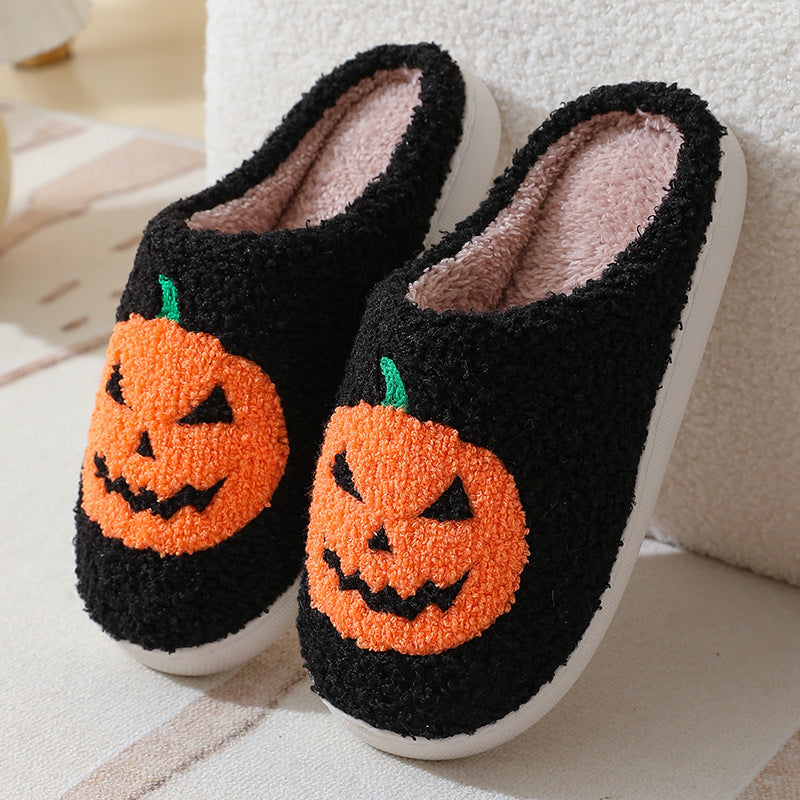 Zapatillas de dibujos animados de calabaza de Halloween, zapatillas cálidas de invierno para hombres y mujeres, zapatos de interior para parejas