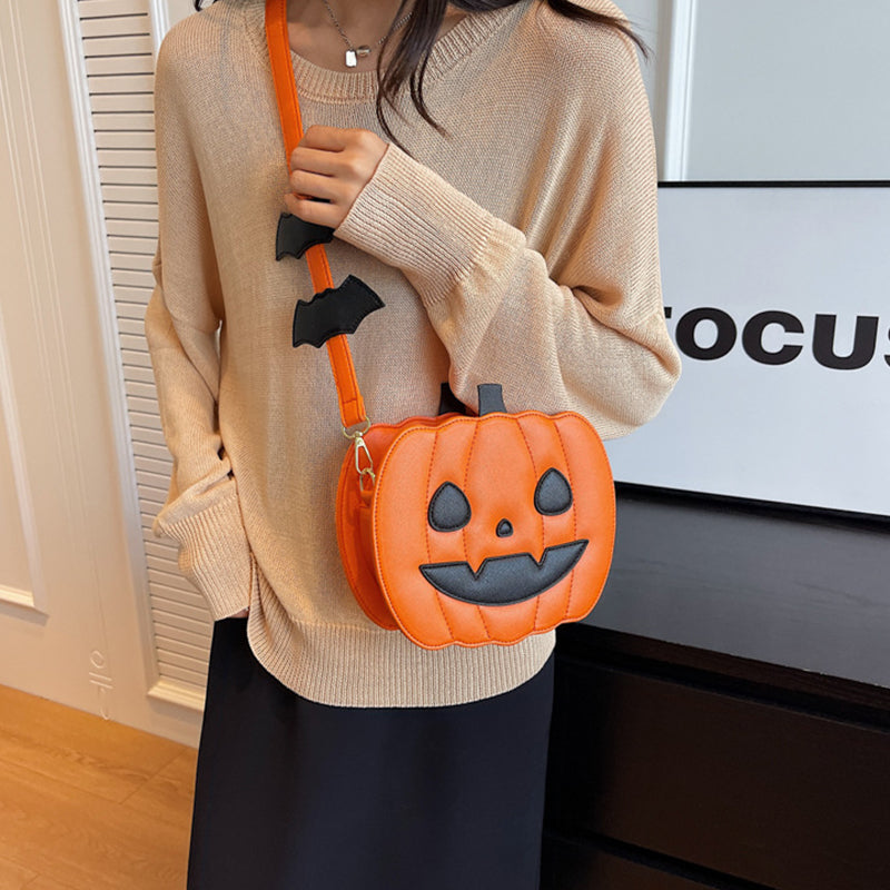 Bolsos de Halloween 2023, bolso de hombro tipo bandolera con dibujos de calabaza divertida y murciélago, bolso femenino creativo personalizado