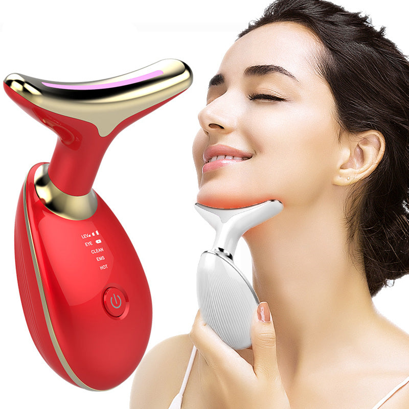 EMS-masajeador térmico para estiramiento y estiramiento del cuello, eliminador de arrugas por microcorriente eléctrica, dispositivo de belleza facial con fotones LED para mujer