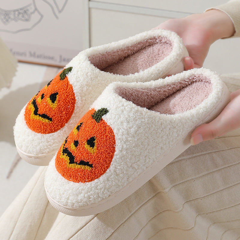 Zapatillas de dibujos animados de calabaza de Halloween, zapatillas cálidas de invierno para hombres y mujeres, zapatos de interior para parejas