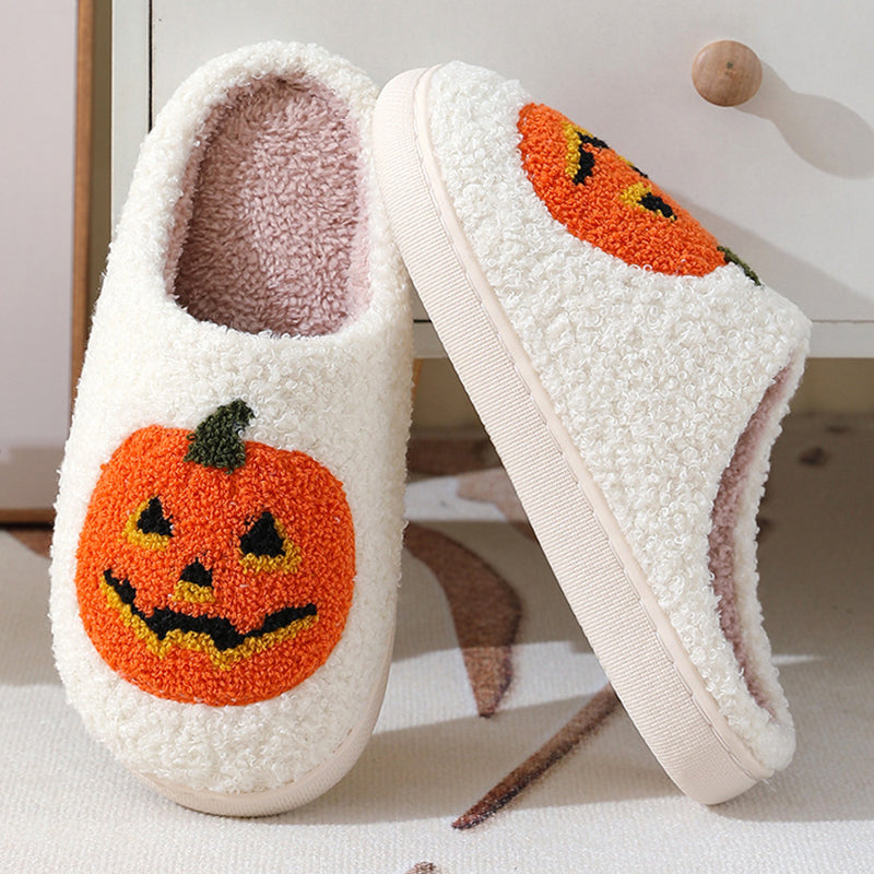 Zapatillas de dibujos animados de calabaza de Halloween, zapatillas cálidas de invierno para hombres y mujeres, zapatos de interior para parejas